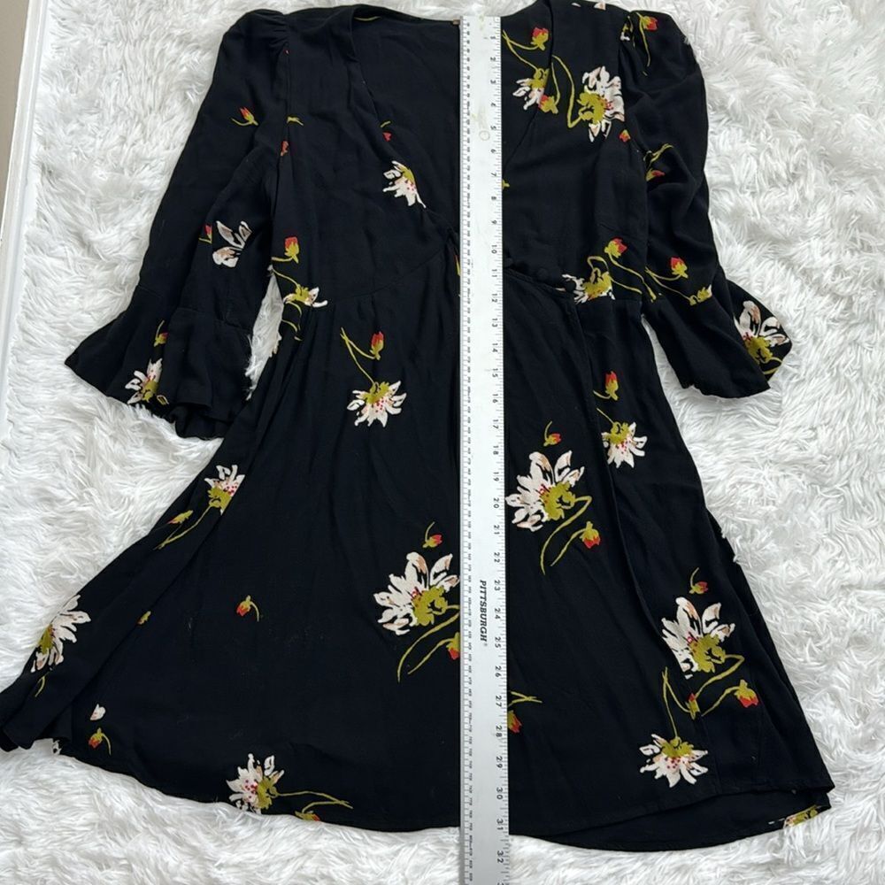 Free People Time on My Side Black Floral Bell Sleeve Boho Wrap Dress Size XS - Picture 10 of 14